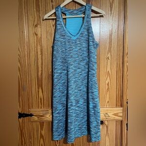 MPG Blue Racerback Sleeveless Shelf Bra Padded Tank Dress Pockets Stretch